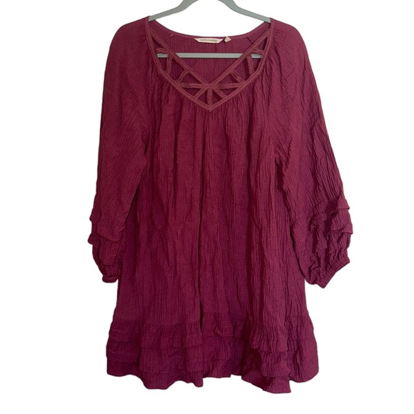 Soft Surroundings Mahdia Boho Crinkle Hot Pint Mauve Peasant Blouse Size Medium - Picture 2 of 8